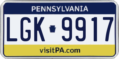 PA license plate LGK9917