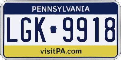 PA license plate LGK9918
