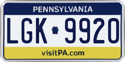 PA license plate LGK9920