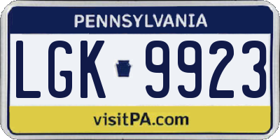PA license plate LGK9923