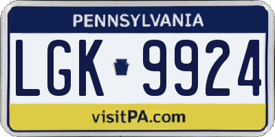 PA license plate LGK9924