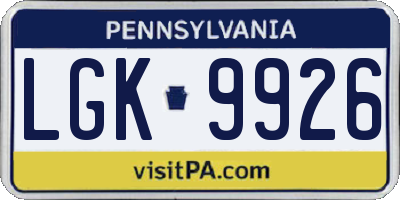 PA license plate LGK9926