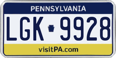 PA license plate LGK9928