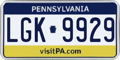 PA license plate LGK9929