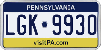 PA license plate LGK9930