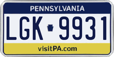 PA license plate LGK9931