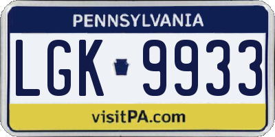 PA license plate LGK9933