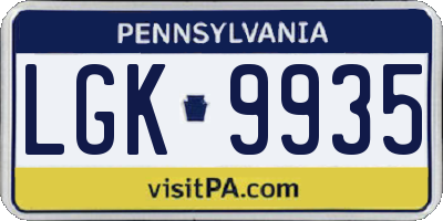 PA license plate LGK9935
