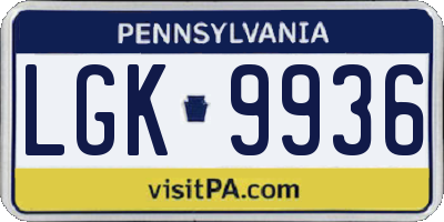 PA license plate LGK9936