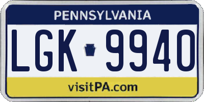 PA license plate LGK9940