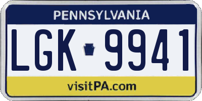 PA license plate LGK9941