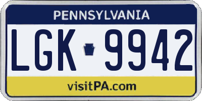 PA license plate LGK9942