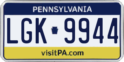 PA license plate LGK9944