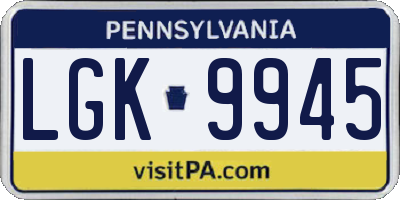 PA license plate LGK9945