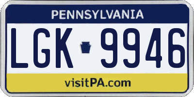 PA license plate LGK9946