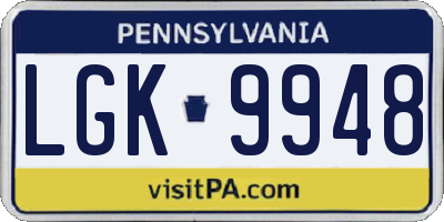 PA license plate LGK9948