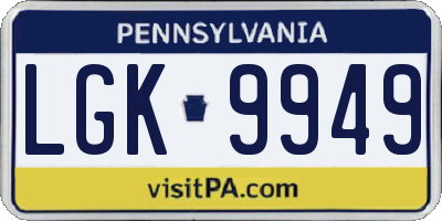 PA license plate LGK9949
