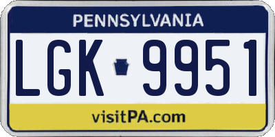 PA license plate LGK9951