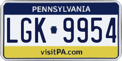 PA license plate LGK9954