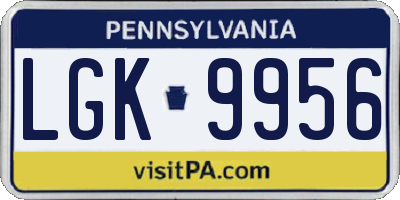 PA license plate LGK9956