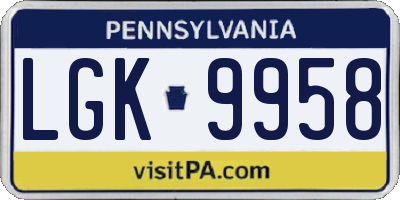 PA license plate LGK9958