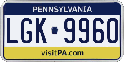 PA license plate LGK9960