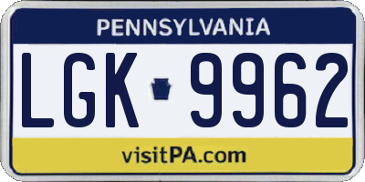 PA license plate LGK9962