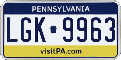 PA license plate LGK9963