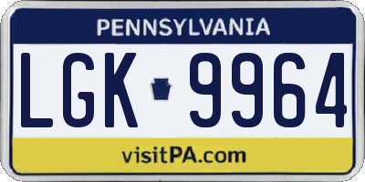 PA license plate LGK9964