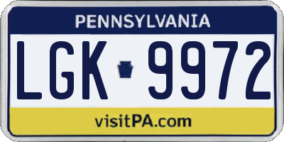 PA license plate LGK9972