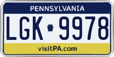 PA license plate LGK9978