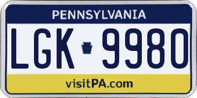 PA license plate LGK9980