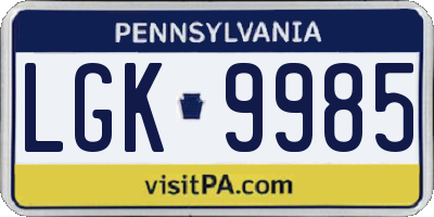 PA license plate LGK9985