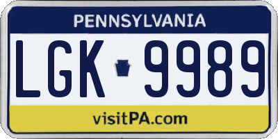 PA license plate LGK9989
