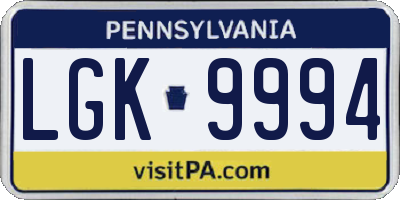 PA license plate LGK9994