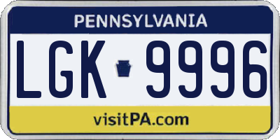 PA license plate LGK9996