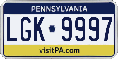 PA license plate LGK9997
