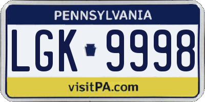 PA license plate LGK9998