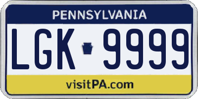 PA license plate LGK9999