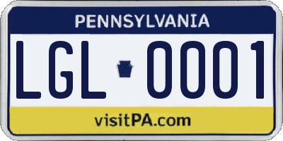 PA license plate LGL0001