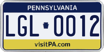 PA license plate LGL0012