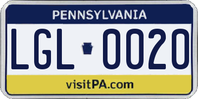 PA license plate LGL0020