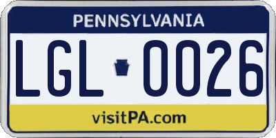 PA license plate LGL0026