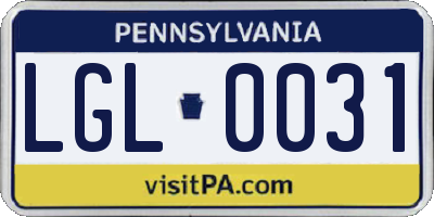 PA license plate LGL0031