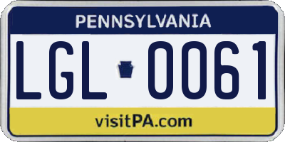 PA license plate LGL0061