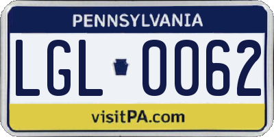 PA license plate LGL0062