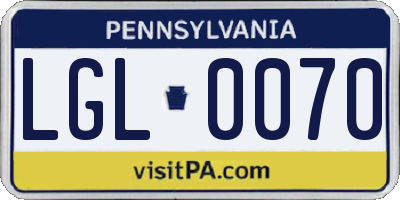 PA license plate LGL0070
