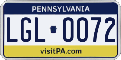 PA license plate LGL0072