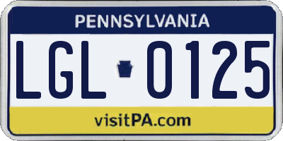 PA license plate LGL0125