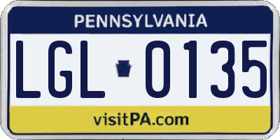 PA license plate LGL0135